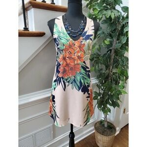 Pearle 88 Women Floral 100% Polyester V-Neck Sleeveless Knee Length Dress S